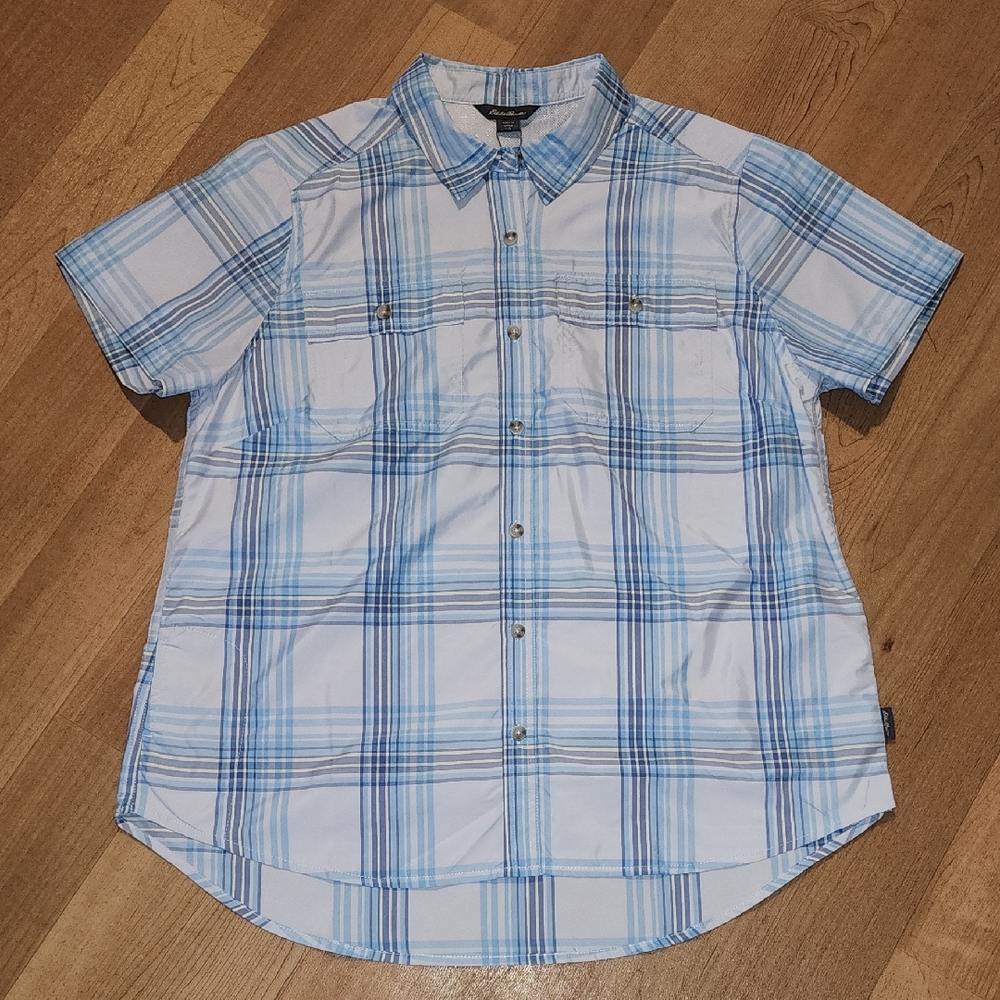 Eddie Bauer Blue and White Plaid Shirt